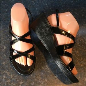 Cole Haan Black Patent Leather AIR Slingback Wedge